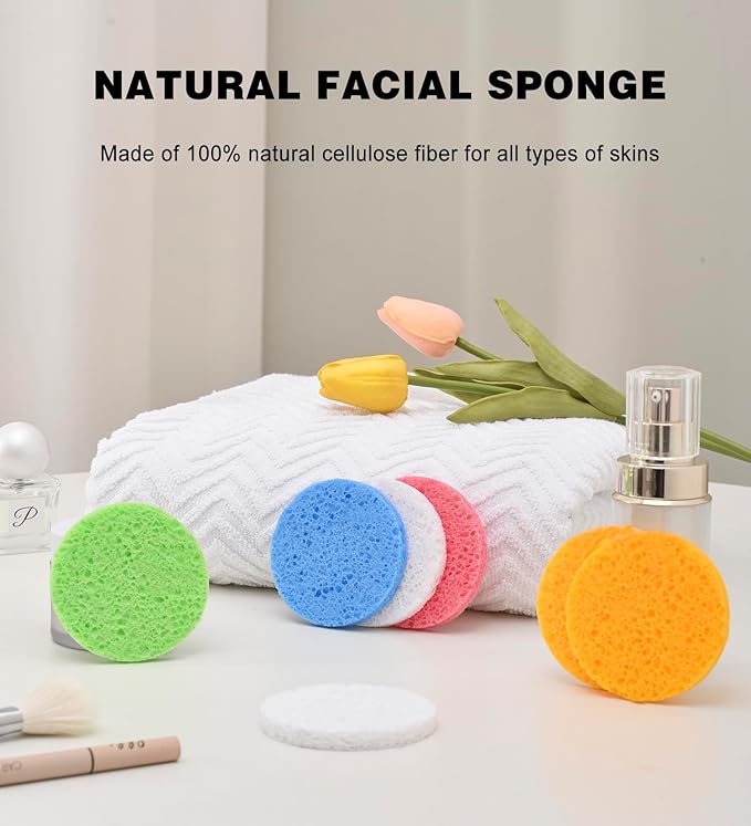 METUUTER 50 PCS Compressed Facial Sponges for Estheticians- 100% Natural Cellulose Face Sponge Spa Sponges for Face Cleansing, Massage, Pore Exfoliating, Mask, Makeup Removal