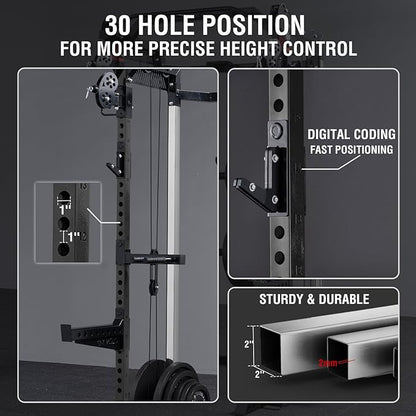 Mikolo Power Cage, 2000LB Power Rack with Independent Dual Pulley System, Multi-Function Home Gym Workout Machine for Cable Crossover