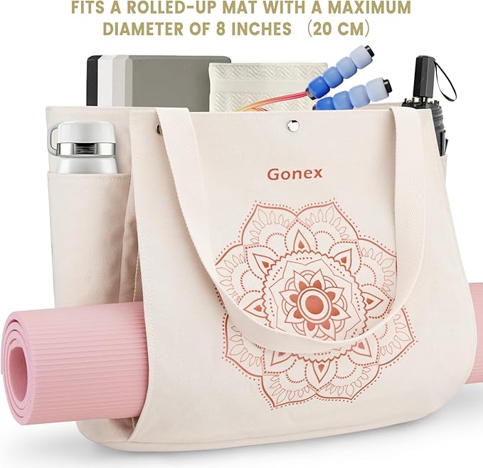 Gonex Yoga Mat Bag, Yoga Gym Bag Tote Bag with Multi Pockets For Women Men, Canvas Yoga Mat Carrier Take in Out Mat Easily For Pilates Travel Workout Office