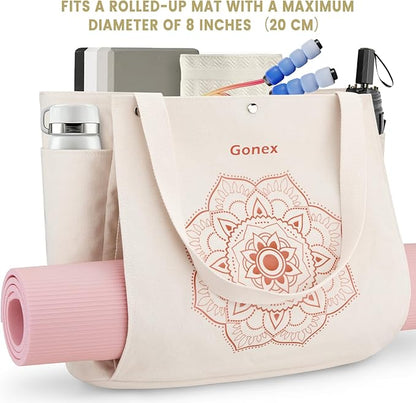 Gonex Yoga Mat Bag, Yoga Gym Bag Tote Bag with Multi Pockets For Women Men, Canvas Yoga Mat Carrier Take in Out Mat Easily For Pilates Travel Workout Office