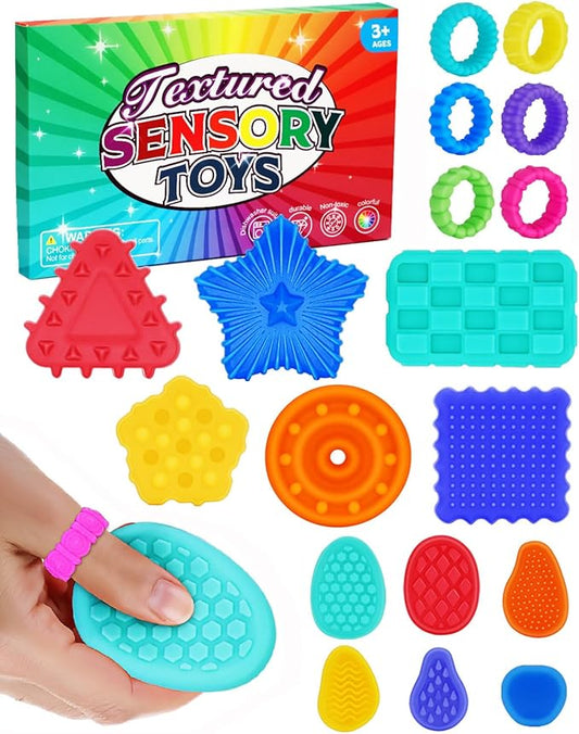 Fidget Toys Sensory Stone 18 Pack Worry Stones Texture Shapes Fidget Rings for Kids Calming - Sensory Autism Toys for Anxiety Relief Quiet Small Fidgets for Classroom Prizes