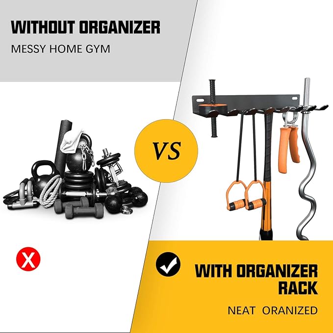Gym Equipment Storage Rack,Multi Purpose Wall Mount Home Gym Equipment Storage Rack for Resistance Bands, Jump Ropes, Yoga Mat, Foam Roller, Chains, Barbells Carabiners Included, gift