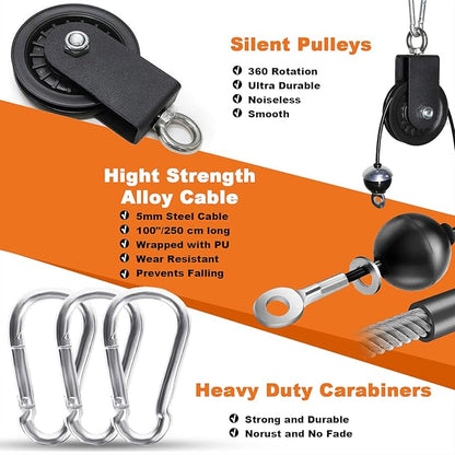 Weight Cable Pulley System Gym Upgraded Fitness LAT and Lift Pulley Attachments Tricep Workout Pulley System with Adjustable Length Cable for Home Gym LAT Pull Down Biceps Curl Tricep Arm Workouts