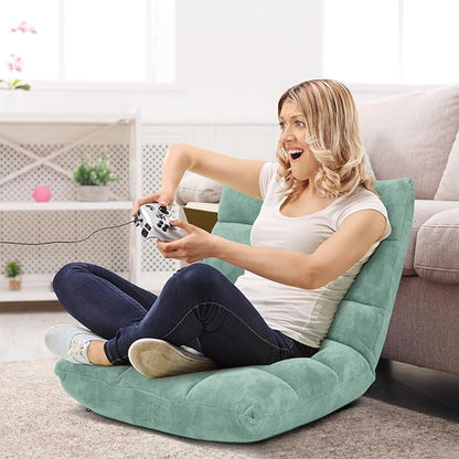 RELAX4LIFE Floor Chair with Back Support - 14-Position Adjustable Lazy Sofa Chair, Padded Sleeper Bed & Couch Recliner for Reading Meditation, Folding Floor Gaming Chair for Adults (Green)