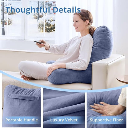 Sasttie 25-inch Reading Pillows for Sitting in Bed Adult, Jumbo Velvet Back Pillow Bed Sitting Up, XL High Back-Rest Support Cushion for Sit Up on Couch & Floor, Oeko-Tex Certified, Greyish Purple