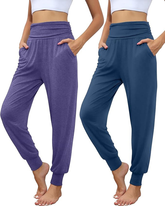 2 Pack Women's Yoga Joggers, Cozy Sweatpants with Pockets Casual Loose Comfy High Waisted Lounge Pants
