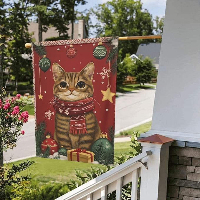 Christmas Cat Garden Flag 12x18 In Double Sided Yard Flags Lawn Sign Decor No Flagstand