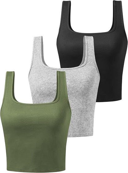 Porvike Sports Crop Tank Tops for Women Cropped Workout Tops Racerback Running Yoga Tanks Cotton Sleeveless Gym Shirts 3 Pack
