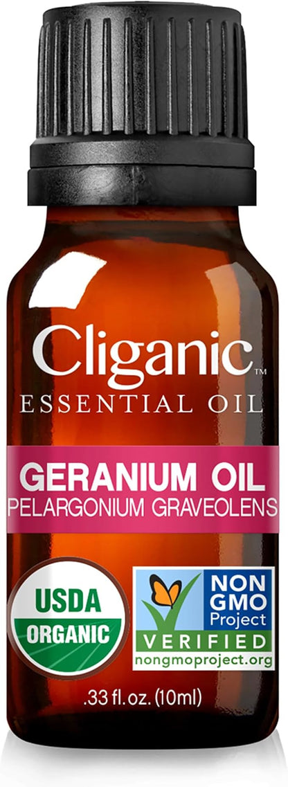 Cliganic Organic Geranium Essential Oil, 100% Pure Natural for Aromatherapy | Non-GMO Verified (Packaging May Vary)