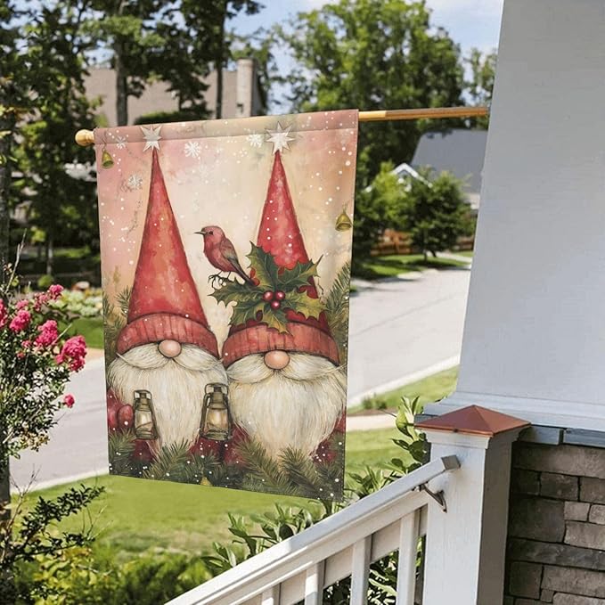 Gnomes Two Red Garden Flag 12x18 In Double Sided Yard Flags Lawn Sign Decor No Flagstand