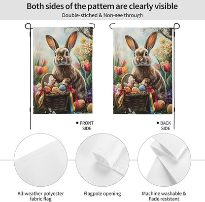 Easter Bunny Garden Flag 12x18 In Double Sided Yard Flags Lawn Sign Decor No Flagstand