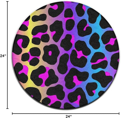 Soft Round Yoga Carpet, Large Home Decor Mat, Non-Slip Machine Washable Kitchen Office Circle Rug Compatible with Cheetah Skin Rainbow Leopard Print