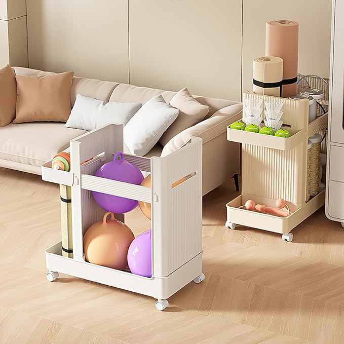 Yoga Mat Storage Rack with Wheels, Weight Cart Stand Small Gym Racks Yoga Racks, Storage Organizer Home Gym Equipment for Homes, Gyms, Schools (White)