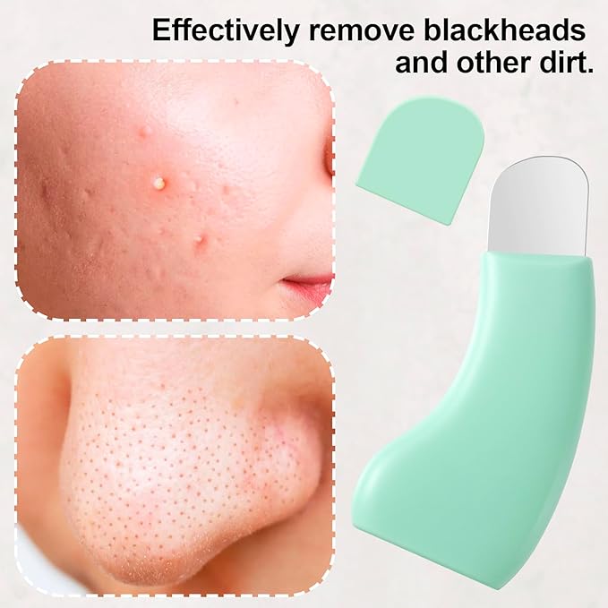 Manual Face Spatula, Metal Facial Scraper with Silicone Lid for Men & Women, Reusable Face Scrubber for Dry Oily Skin- Light Green