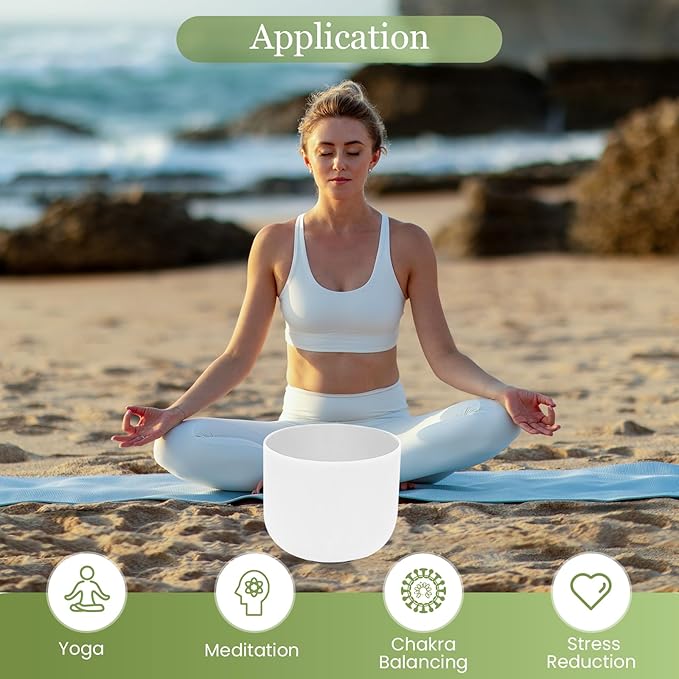 432HZ 8 Inchs A Note White Frosted Crystal Singing Bowl for Meditation Healing Yoga Chakra Quartz Crystal Sound Bowls with Heavy Duty Carry Case and Rubber Mallet,Suede Striker,O-rings