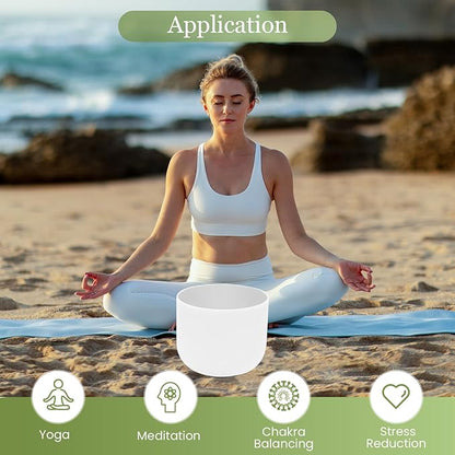 432HZ 8 Inchs F Note White Frosted Crystal Singing Bowl for Meditation Healing Yoga Chakra Quartz Crystal Sound Bowls with Heavy Duty Carry Case and Rubber Mallet,Suede Striker,O-rings