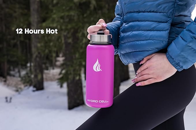 HYDRO CELL Stainless Steel Insulated Water Bottle with Straw - For Cold & Hot Drinks - Metal Vacuum Flask with Screw Cap and Modern Leakproof Sport Thermos for Adults (Fuchsia 32oz)