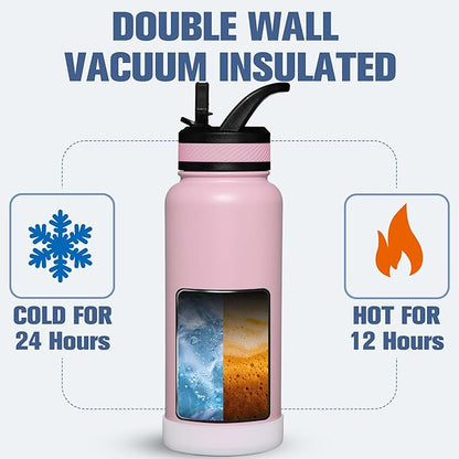 OLDLEY 32 oz Insulated Water Bottle With Straw, Stainless Steel Sports Water Cup Flask with 3 Lids(Straw, Spout and Handle Lid) Double Walled Travel Thermal Canteen Mug,Lavender Mist