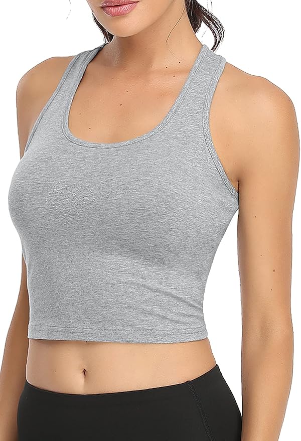 Porvike Sports Crop Tank Tops for Women Cropped Workout Tops Racerback Running Yoga Tanks Cotton Sleeveless Gym Shirts 3 Pack