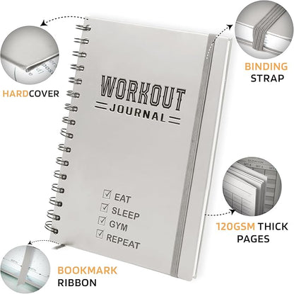 Nextnoid Hardcover Fitness Planner Workout Journal for Men & Women - A5(5.7" x 8.3") Sturdy Workout Book Log to Track Gym & Home Workouts - Beige