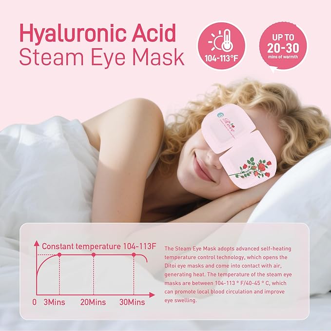 Steam Eye Mask, Heated Eye Mask for Sleep,Warm Compress with Hyaluronic Acid,Moist Heat for Dry Eye Relief,Spa,Stye Eye Treatment,Travel Essentials & Relaxation Gifts,Rose 20 Packs