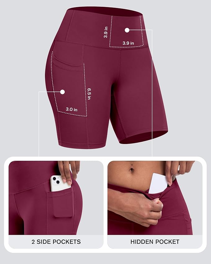 CHRLEISURE Womens Biker Yoga Shorts with Pockets: High Waisted Tummy Control Spandex Workout Athletic Gym Shorts 4 Packs