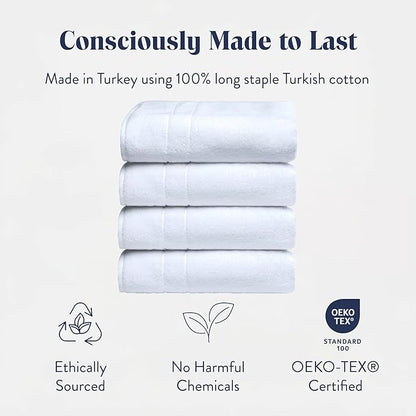 Brooklinen Super-Plush Turkish Cotton Bath Towel Set - Includes 4 Bath Towels Cotton, 820 GSM, Highly Absorbent, Machine Washable, Perfect for Home & Bathroom (White)