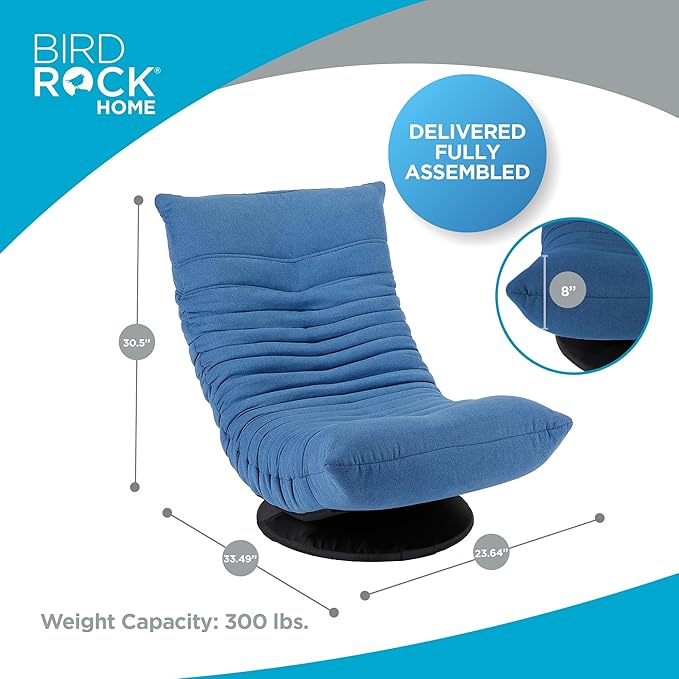 BIRDROCK HOME Swivel Floor Chair - 360 Adjustable Memory Foam Lounge Seat - Gaming - Comfortable Back Support - Cushion Dorm Rocker - Comfy for Reading Game Meditating - Fully Assembled (Blue)