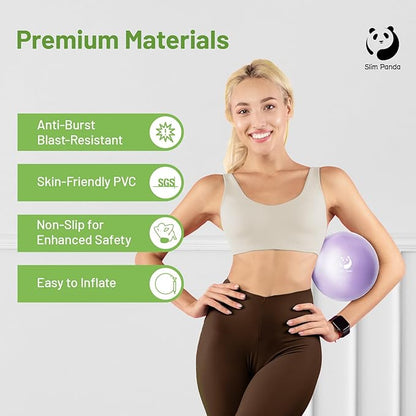 Slim Panda Pilates Ball, 9 Inch Small Exercise Ball, Anti Burst Mini Yoga Ball for Stability, Workout, Barre, Core Strength, Physical Therapy, Balance, Stretching