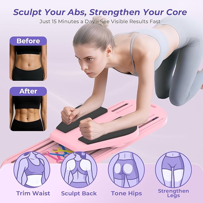 Pilates Reformer Board – 5-in-1 Foldable Pilates Machine for Home Workout, Portable Fitness Board with Resistance Bands, Full Body Training for Women