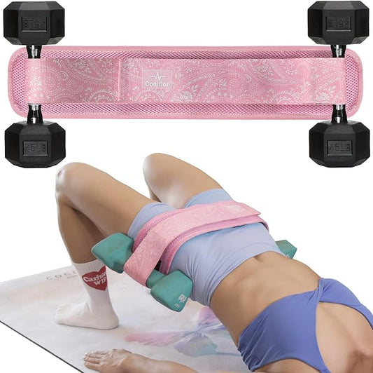 Hip Thrust Belt - Adjustable Fitness Belt for Dumbbells, Kettlebells, Weight Plates - Support Up to 100 lbs - Upgrade Slip-Resistant Pad for Safe and Comfortable Glute Workouts at Home or Gym