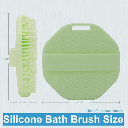 Silicone Body Scrubber, Exfoliating Shower Scrubber, Non-Slip Handle for Easy Cleaning, Travel Friendly (Green)