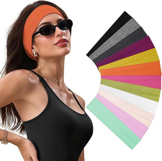 Headbands for Women - 12Pcs Non-Slip Cotton Cloth Headbands for Women's Hair Accessories,Fashion Sports Hair Bands & Ties,Soft Fabric for Yoga,Running,Workout