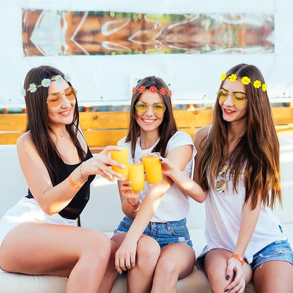 60s 70s Hippie Costume Accessories Set-Hippie Sunglasses/Peace Necklaces/Flower Headbands for Hippie Party