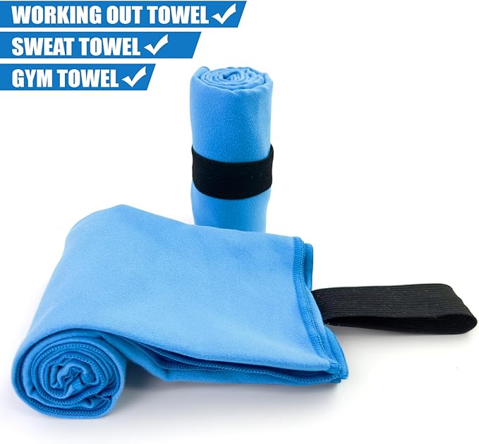 S Size Camping Towel Microfiber Quick Dry Lightweight for Men Women Travel Face Hand Neck Arm Hiking Riding Running Tennis Gym Fitness Sweat Towels(Blue, 2 Pack S)