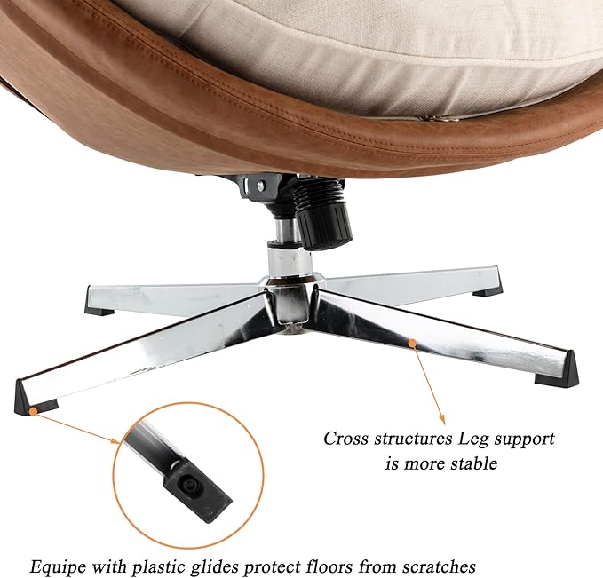 DUOMAY Swivel Accent Chair, Modern Linen Soft Foam Lounge Chair with High Back, Comfy Rocker Chair for Living Room Bedroom Reading Room Office, Tilt & Swivel, Chrome Base, Beige