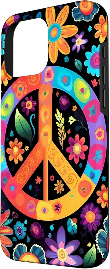 iPhone 16 Pro Max Peace Sign Hippie Floral Case