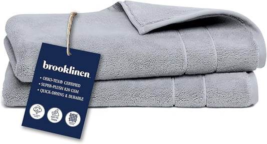 Brooklinen Super-Plush Turkish Cotton Hand Towels Set of 2 Cotton, 820 GSM, Highly Absorbent, Machine Washable, Perfect for Home & Bathroom (20"x30", Smoke Gray)