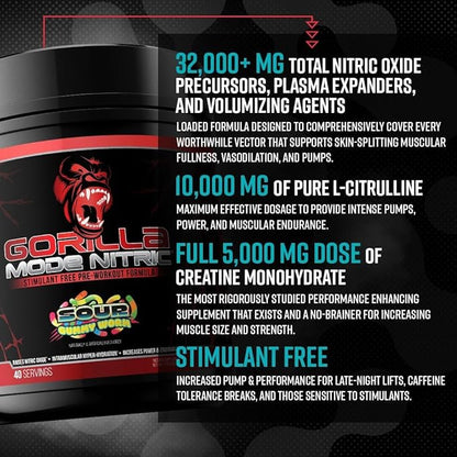 Gorilla Mind - Gorilla Mode Nitric Upgraded Stimulant Free Pre-Workout – Best Tasting and Most Effective Stimulant Free Pre-Workout/Massive Pumps · Vasodilation · Power / 768 Grams (Bombsicle)