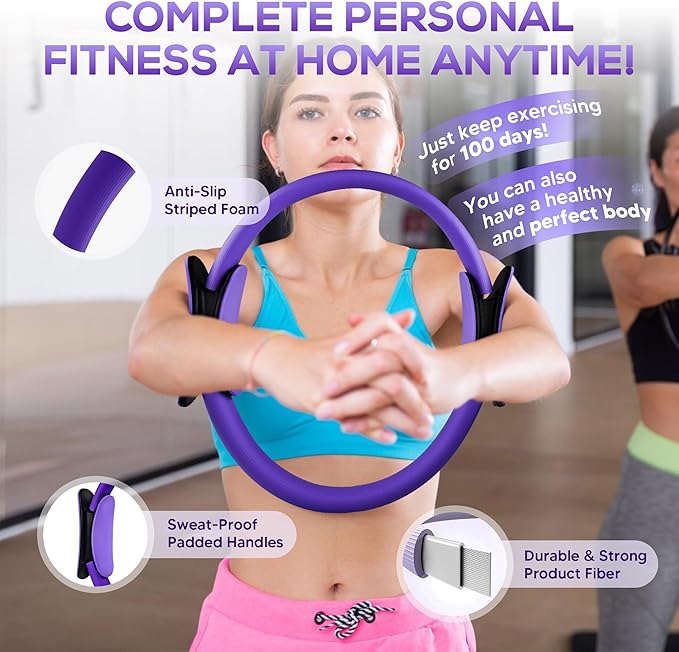 Pilates Ring Essentials Kit for Women,Home Fitness Equipment Sets with 12''Pilates Ring,2 Pilates Ball,Yoga Brick,Elastic Band & Other Accessories Suitable for Exercise & Shape Up-13PCS