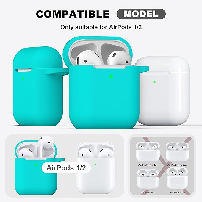 R-fun Compatible with AirPods Case Cover, Soft Silicone Protective Cover with Keychain for Women Men Compatible with Apple AirPods 2nd 1st Generation Charging Case, Front LED Visible,Teal