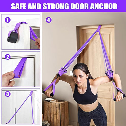 Resistance Bands, Exercise Bands with Handles for Working Out, Fitness Bands for Women, Workout Equipment Home Gym, Training Bands with Door Anchor, Ankle Straps, Shape Body, Physical Therapy