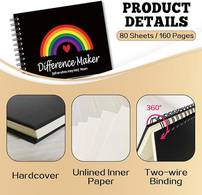 YAZMEEN Difference Maker Definition Blank Spiral Notebook（160 Pages） Rainbow Hardcover Sketchbook Social Worker Notebook Employee Appreciation Gift Funny Office Gift for Teacher Coworker Boss Leader