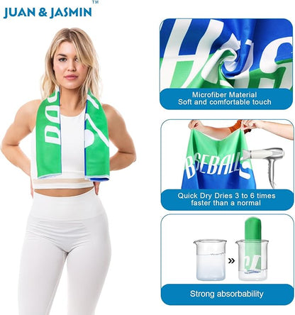 JUAN & JASMIN Microfiber Gym Towels Soft for Exercise Fitness, Sports, Workout, ODR Men & Women Quick-Drying Towels (Blue&Green)