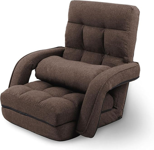 Adjustable Floor Chair for Adults with Back Suppor,5-Position Folding Lazy Sofa with Pillow, Gaming & Meditation Chair with Breathable Fabric - for Living Room, Bedroom, Office,Balcony (Brown)
