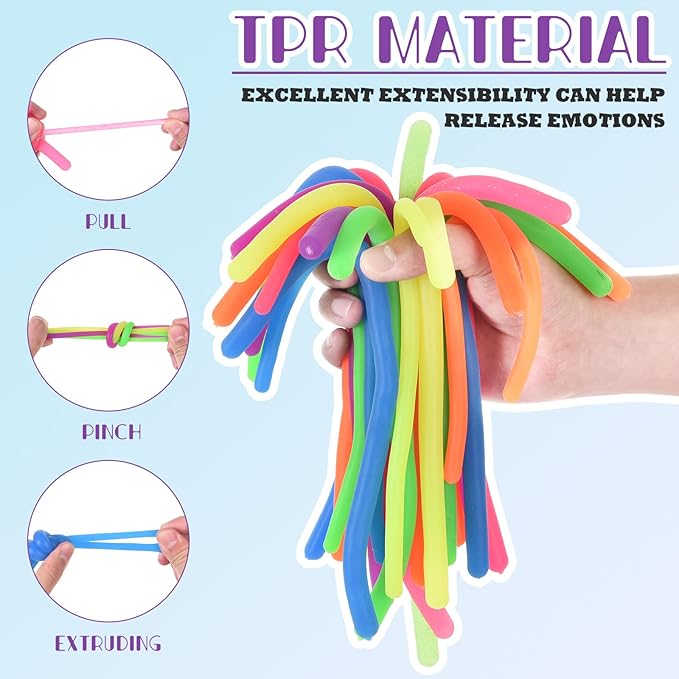 64 Pcs Stretchy String Fidget Toys , Stress Relief Kits for Kids and Adults,Gifts for Birthday Party Favors, Christmas Stocking Stuffers, School Classroom Rewards（Assorted Forms and Colors）