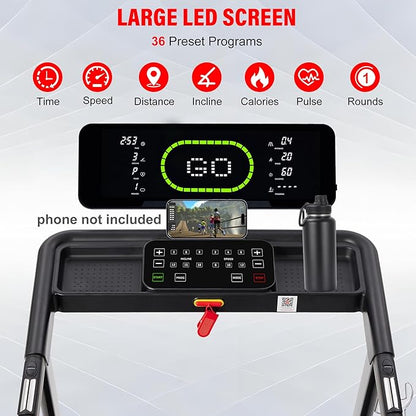 ECHANFIT Heavy Duty Treadmill for Home, 20% Auto Incline Treadmill 400 LB Capacity, 20" Wide Deck, 0.6-12 MPH, LED Display, Bluetooth Speaker, Foldable with App