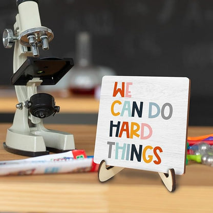 Decorative Desk Decor Motivational Affirmations Plaque with Wooden Stand Inspirational Mental Health Wood Sign for Office Nursery Homeschool Classroom Education Reading Corner Table Shelf