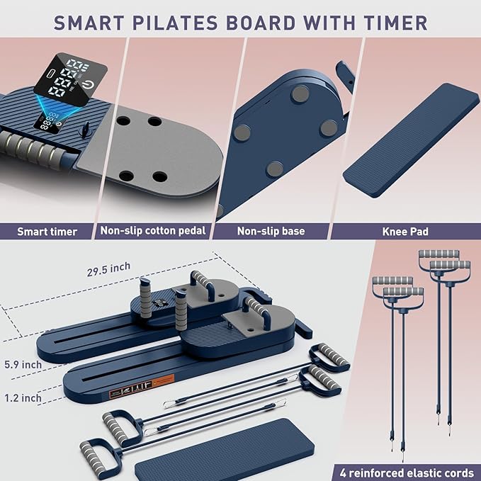 2025 Upgrated Pilates Board, Portable Pilates Reformer with Two Groups Resistance Band and Counter, Multi-Function Abdominal Pilates Board for Home, Suitable for Full-Body Workouts
