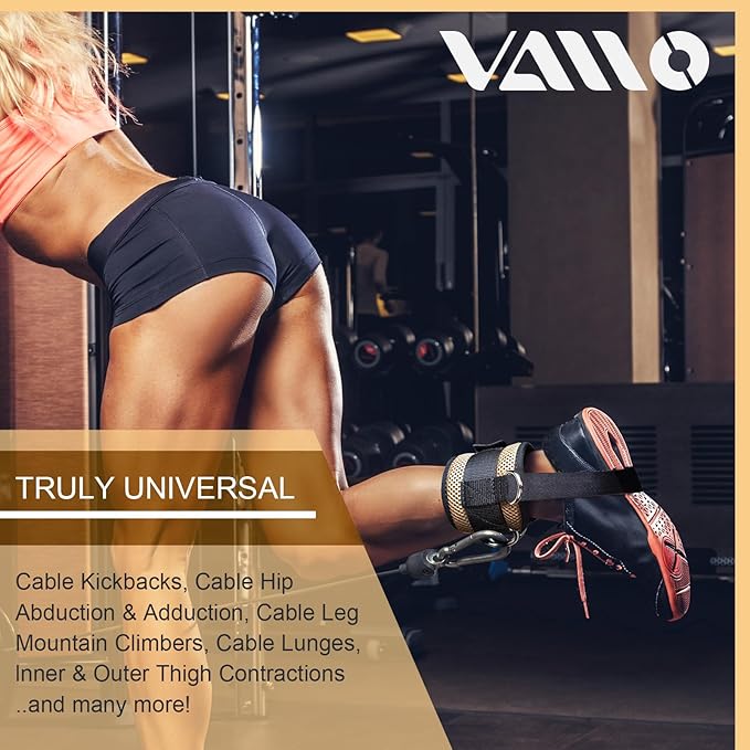 VAIIO Ankle Straps for Cable Machines,Adjustable Comfort fit Neoprene, Reinforce Double D-Ring - Premium Ankle Cuffs to Improve Abdominal Muscles, Lift The Butts, Tone The Legs for Men & Women
